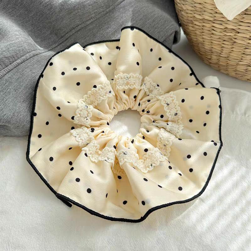 

1 шт. большой кружевной черно-белый в горошек атласный кольцо для волос в виде толстой кишки, ретро элегантная повязка для волос с накрученными волосами