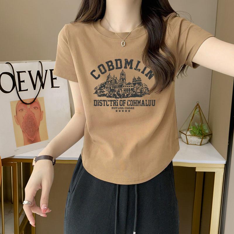 

White 2025 summer design hem irregular short-sleeved t-shirt women s shoulder t-shirt slim cotton top XXL