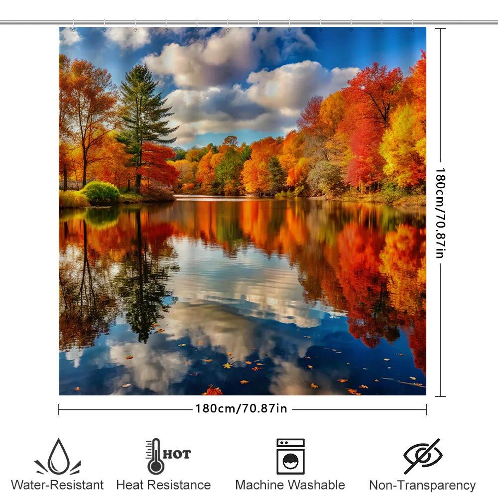 High-Quality Autumn Scenery Shower Curtain Reflecting Leaf Colors In Waterfall Design Waterproof Bath Decor For Home Decoration