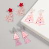 New Glitter Pink Christmas Tree Acrylic Earrings for Women Girls Cute Sweet 3-Tree Long Dangle Earring Party Jewelry Gifts