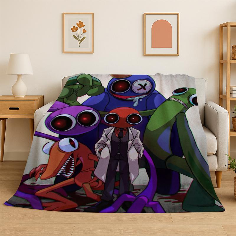 Game R-Rainbow Friends Cartoon Flannel Blanket Soft Warm Throw Blanket for Bedroom Living Room Bed Travel Camping Picnic Kid