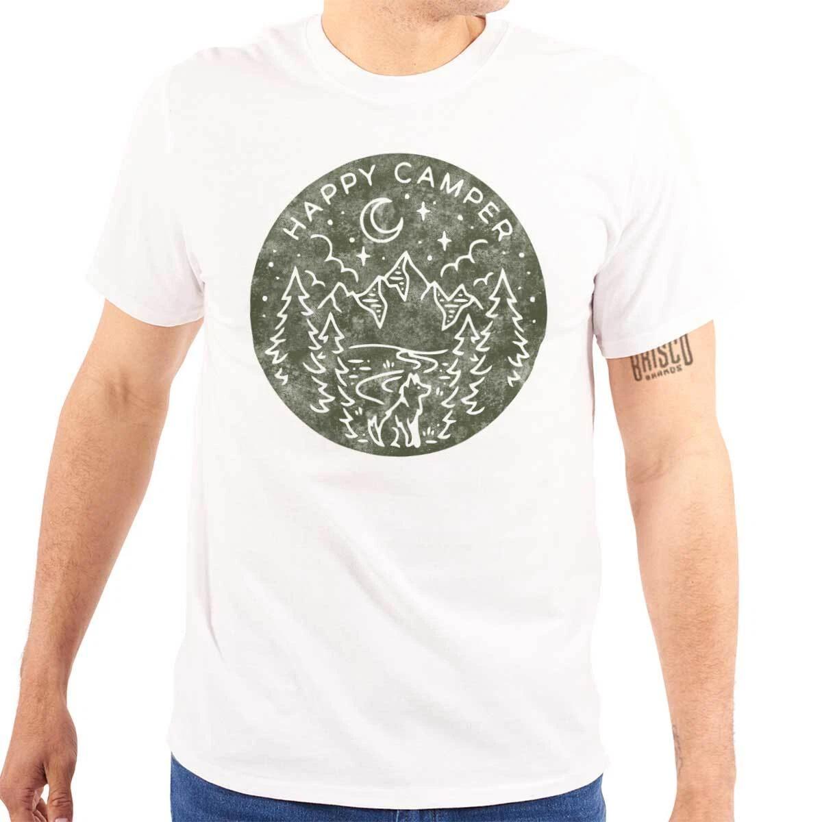 Vintage Outdoor Night Hiking Happy Camper Womens or Mens Crewneck T Shirt Tee XXL