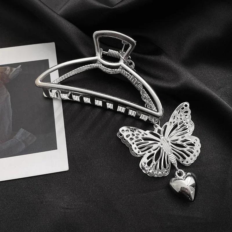 Korean INS Metal Hair Clip Shark Clip Fixed Hair for Women Butterfly Tassel Clip Size Hair Accessory Top Clips Headwear
