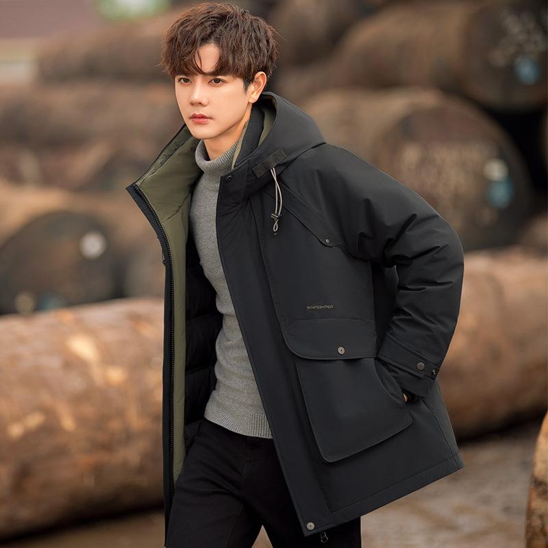 Korean Version of Down Jacket Men's Winter Tide Teen Hooded Medium and Long Men's Thermal Jacket