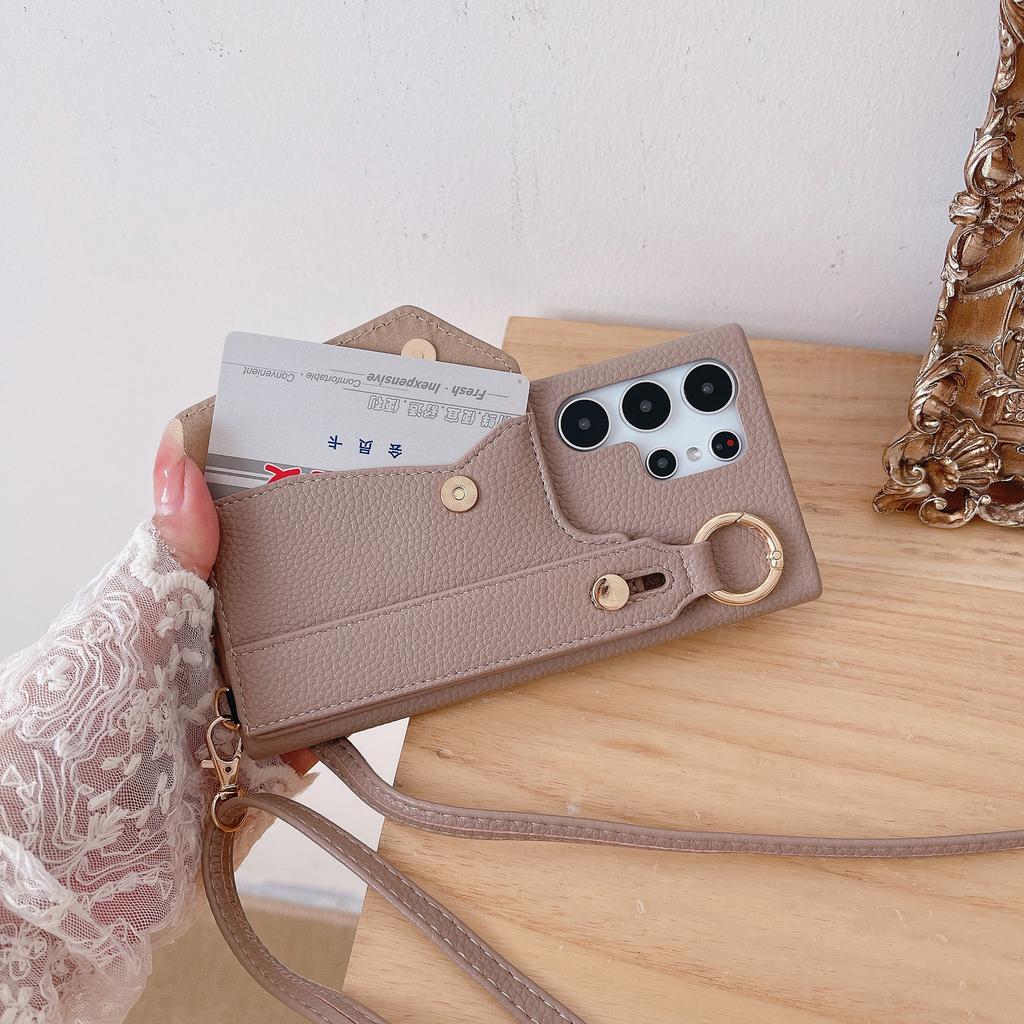 Portefeuille à bandoulière avec dragonne et couverture en cuir pour Samsung Galaxy S23 S22 Ultra Plus A54 A53 5G Fente pour cartes Anneau Lanière Étui de téléphone