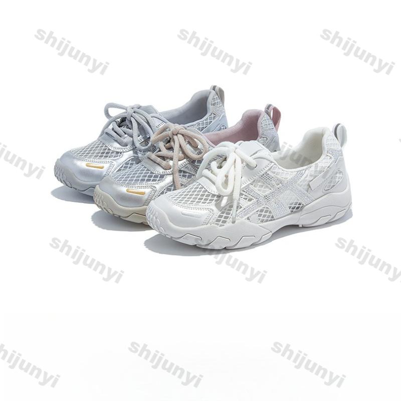 Fashion Women's Platform Sneakers 2025 Summer Breathable Mesh Hollow Non Slip Running Shoes Comfortable Fashion Cross Tied Casual Shoes