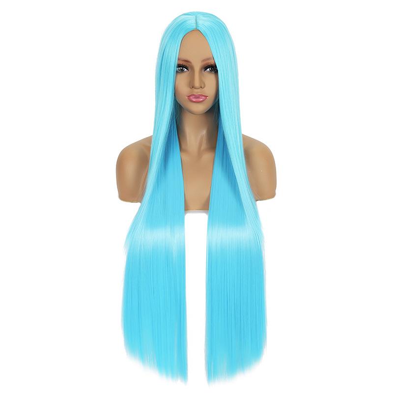 100cm Lange Rechte Cosplay Pruik Midden Scheiding Centrale Scheiding Blond Roze Rood Paars Hittebestendige Synthetische Haar Pruiken beige