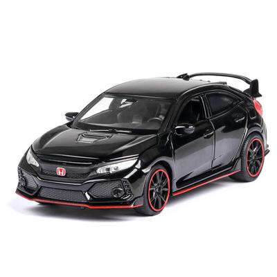 Maßstab 1/32 Honda Civic Type R Spielzeugauto für Kinder Diecast Miniaturmodell Rückzugsantrieb Türen zu öffnen Sound Licht Sammlung Geschenk Jungen