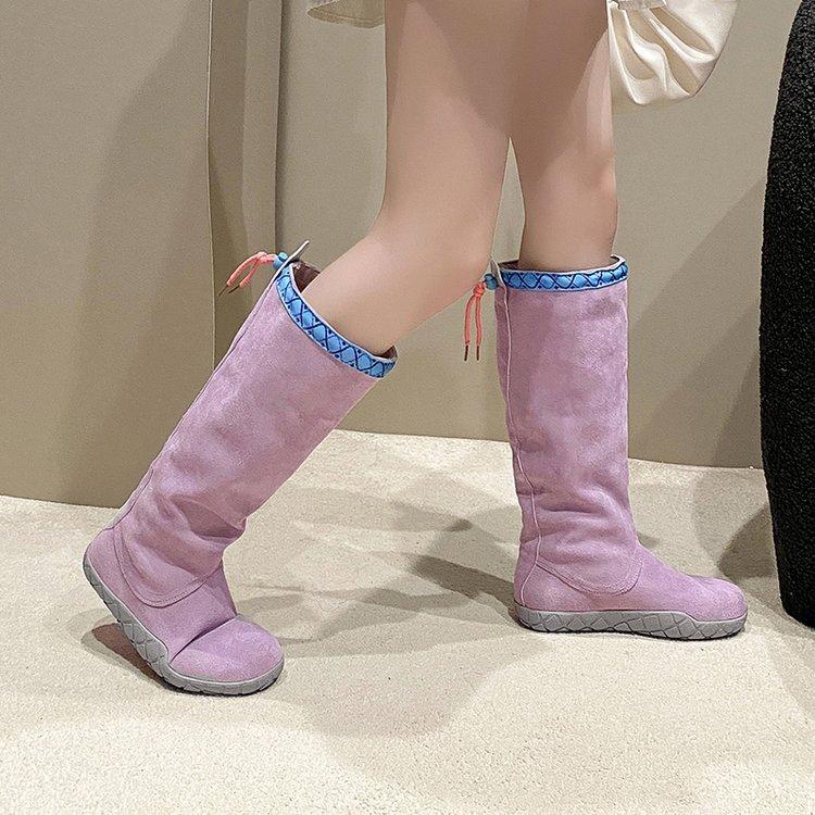Giant Beauty~ Purple Boots Women's Boots Pleated Pile Boots Tall Knight Boots Retro Trendy Versatile Boots Women's Winter