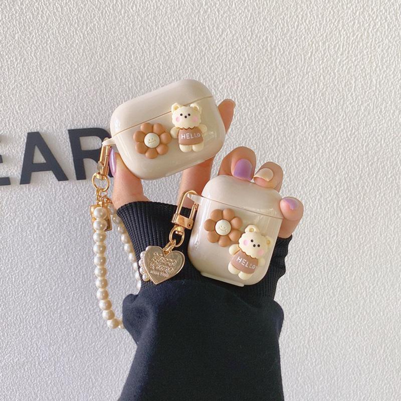 Suitable For Airpodspro Earphone Cover Airpods Third Generation Three-Dimensional Flower Bear Niche Creative Silicone Cover