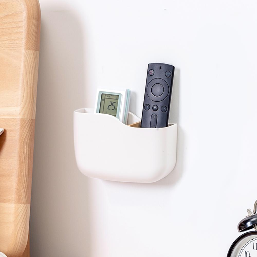 Self Adhesive with Partitions Storage Box Remote Control Holder Phone Charging Stand Organizer