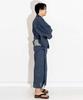 Yukata Shijira Stylish Set Simple Fine Stripe x Navy [KYOETSU] Men's Set, Fabric, Black/Navy, Cotton, 6-Piece (2. (One-Touch Gray), L)