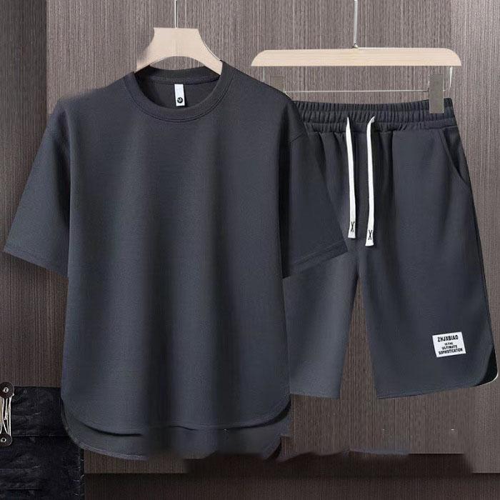 Men's Short-sleeved T-shirt Breathable Casual Loose Street Monochrome Summer Trend Outdoor Solid Color Suit