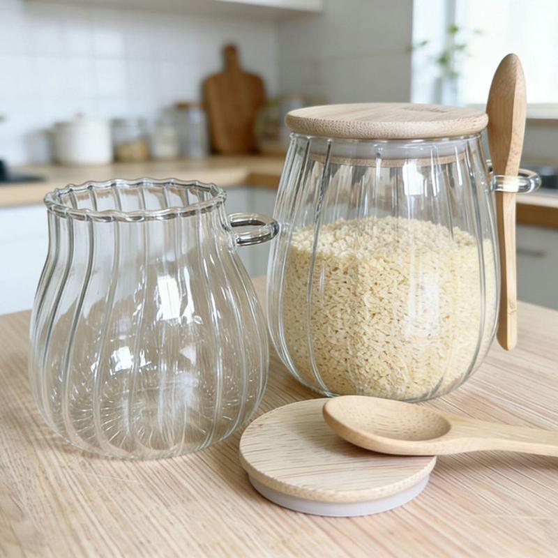 Glass Jar with Lid and Spoon 1 Piece Airtight Storage for Coffee Sugar Tea Kitchen Countertop Pantry Organizer