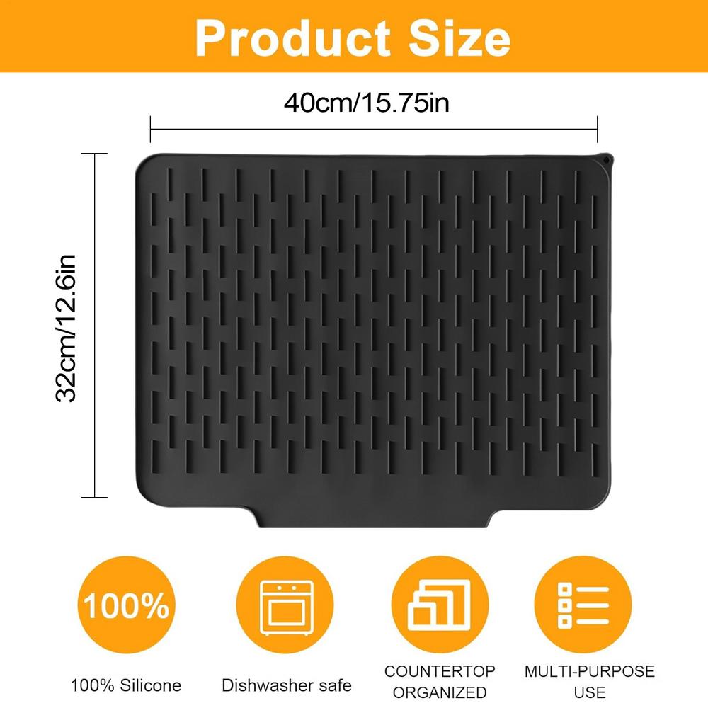 

Drying Mat Kitchen Counter Kitchen Counter Drying Mat Silicone Non-Slip Tableware Pad Drainage Holder For Bowl Plates Cutlery чёрный