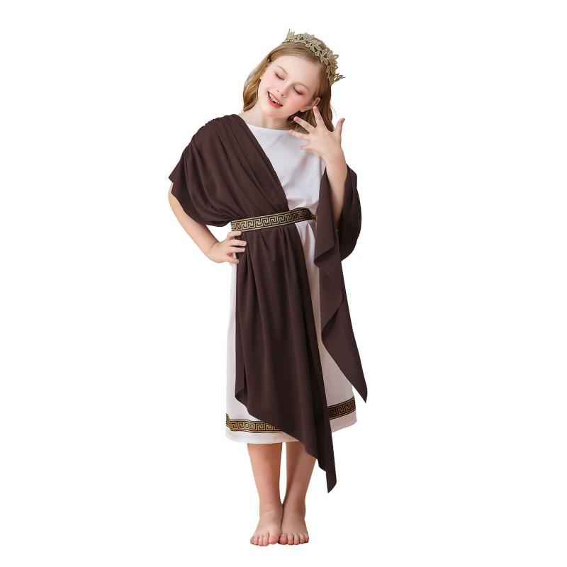 Kids Greek Mythology Costume Roman Toga Dress Halloween Party Role Play Performance Unisex Child