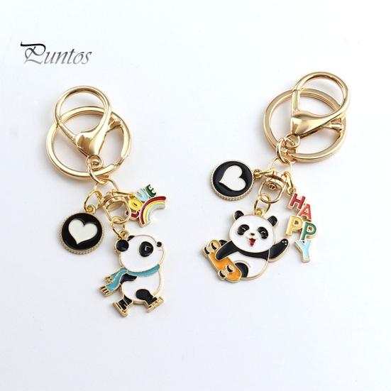 New Year Keychain Panda Heart Pendant Best Wishes Polished Lobster Clip Lightweight Shoulder Bag Schoolbag Decoration Pendant Keyring