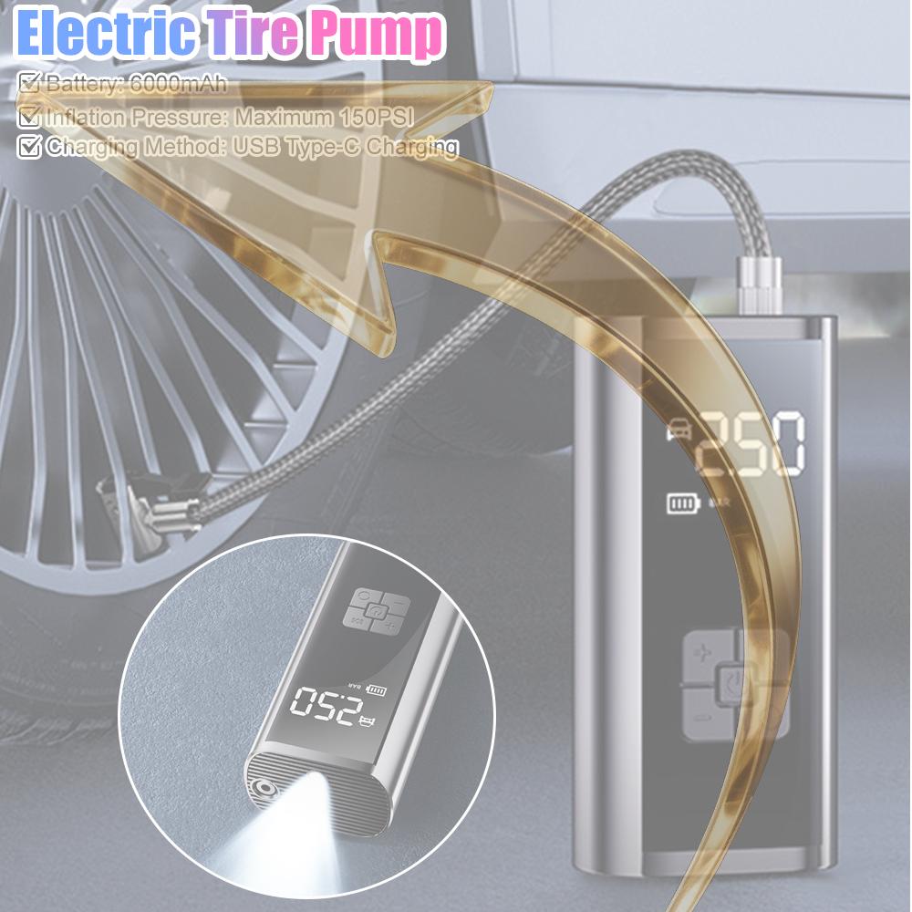 

150PSI Car Wireless Air Pump Power Display Electric Tire Pump 6000mAh Portable Car Inflator Pump for Automobile Bicycle Ball China Mainland