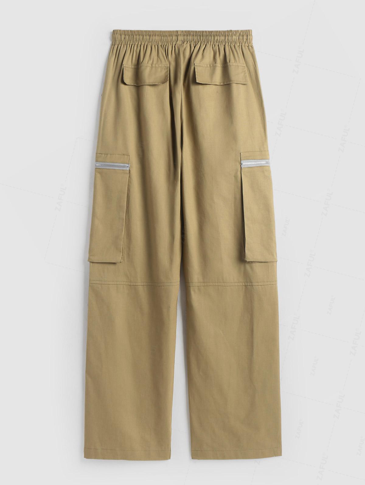 ZAFUL Однотонные брюки карго широкого кроя на кулиске с карманом на молнии M света кофе — фото 3