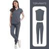 Women's Loose and Comfortable V-neck Short Sleeved Workwear with Multiple Pockets and Beauty Suit Set