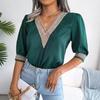 Blouse Chic Elegant V Neck Lace Chiffon Women Medium Sleeve Tops Spring Summer Sizes S XL