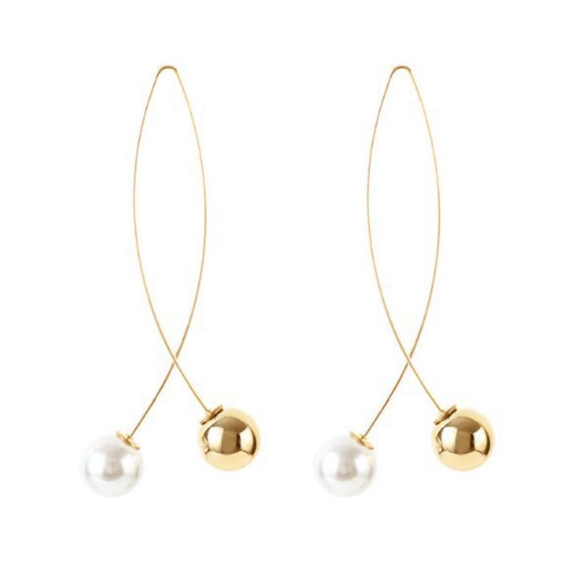 

Темпераментные двусторонние длинные серьги женские милые металлические минималистичные жемчужные серьги ручной работы 1 pair золотой