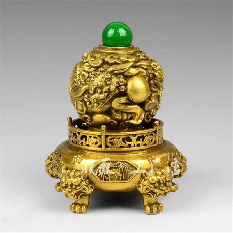 Qinglong Brass Han Dragon Nine Turns Of Heaven And Earth Tripod Home Office Decoration about151518cm1.9kg