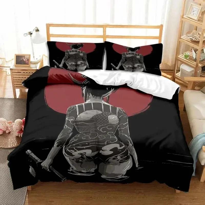 Japanische Samurai Bettwäsche Set Weiches Bettbezug Set Männer Teenager Schlafzimmer Einzel Doppel King Size Bettbezug Kissenbezug Jungen Geschenk