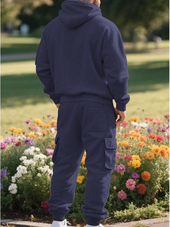 2025 Men's Multi-Pocket Casual Sports Half-Zip Hoodie Set