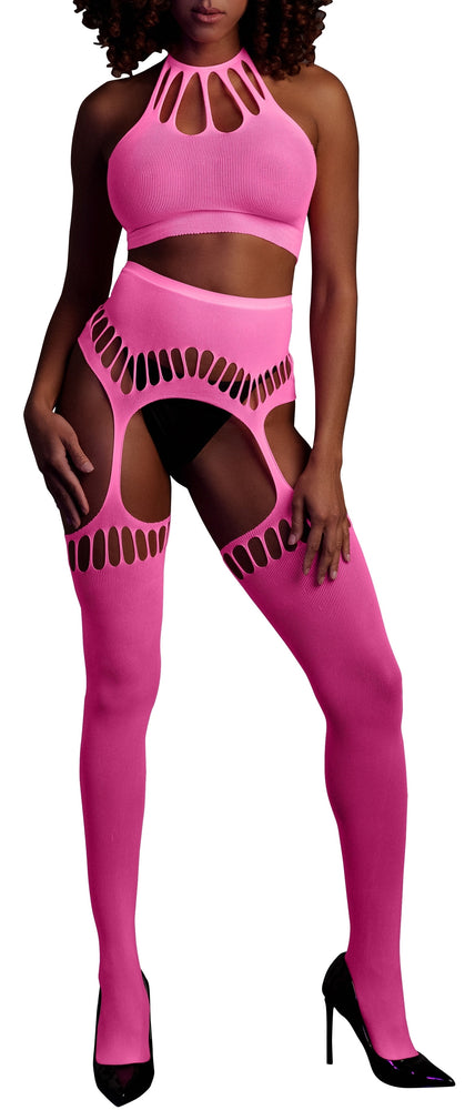 Ensemble Bustier Dos nu et Porte-Jarretelles 2 Pièces Rose Fluo - Ouch! Glow - Ensembles