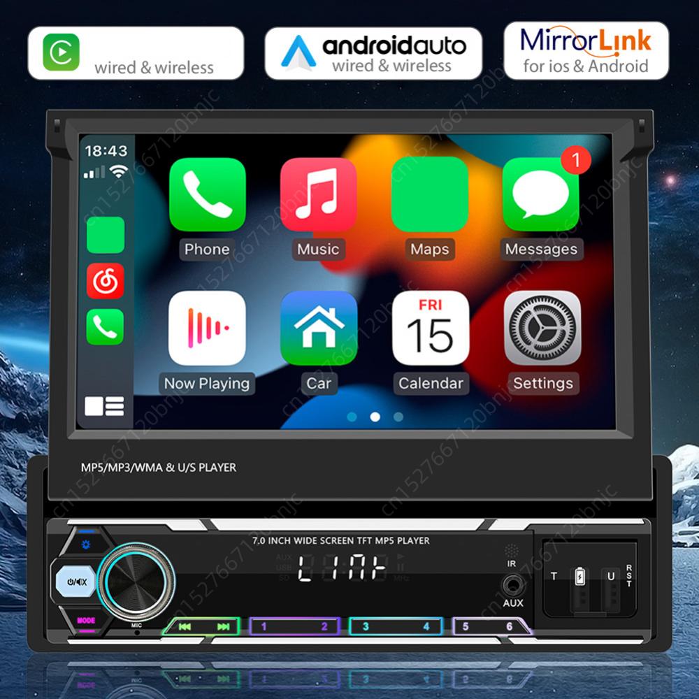 9607W 7'' Touch Screen Universal Wireless Carplay Car Multimedia Player Bluetooth FM TF/USB Rear View Camera Car Stereo Radio