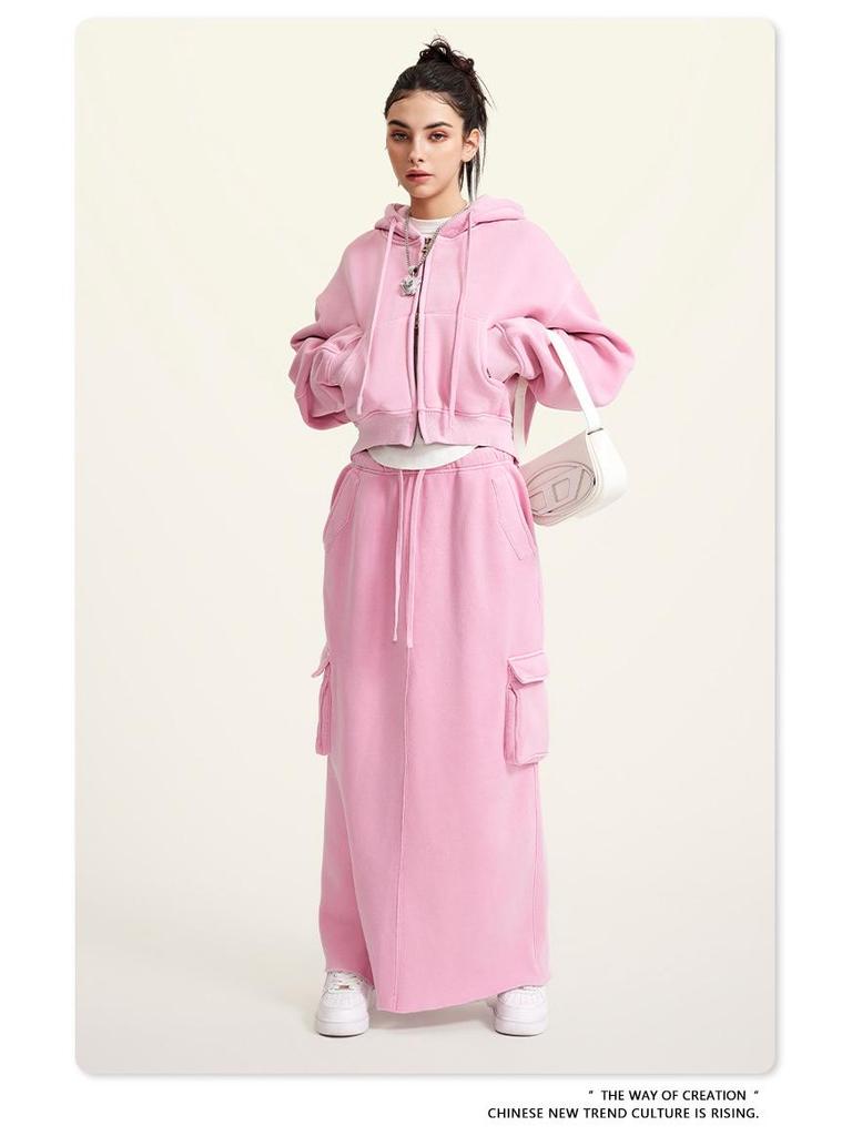BE Women's 2024 Autumn/Winter Fashion: Hot Girl Washed Cardigan Suit & Short Sports Sweater Dress.