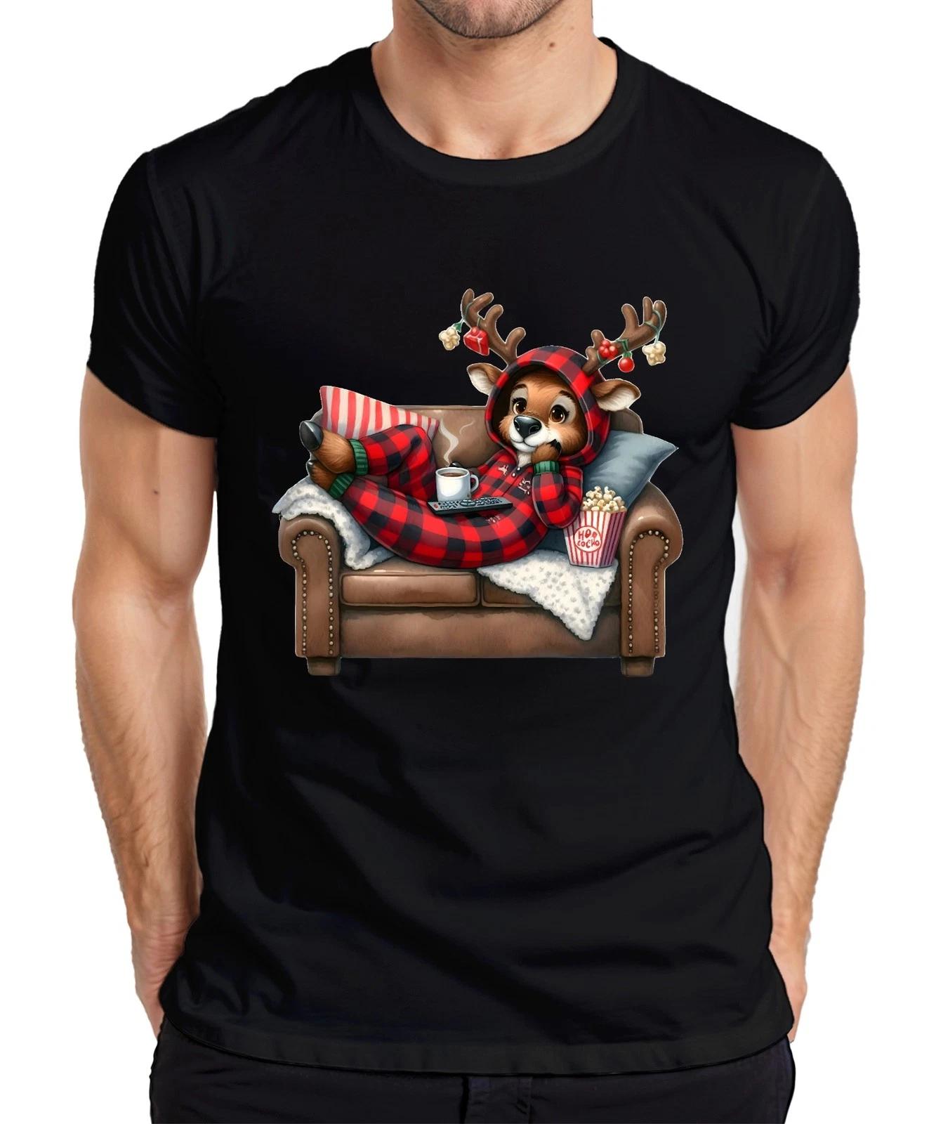 Rentier Karo Schlafanzug gemütlich Weihnachten Kinoabend Geschenk Herren T-Shirt XXXXL