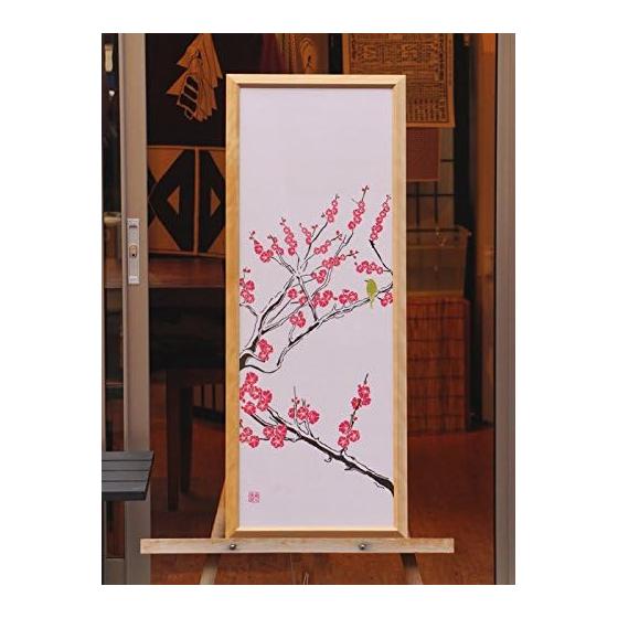 Somen Anbo Tenugui "Plum Blossoms and Nightingale, Crimson Plum" Hand-dyed 100% Cotton Tokka Made in Japan 35cm x 100cm Hanging Scroll Stick Kendo