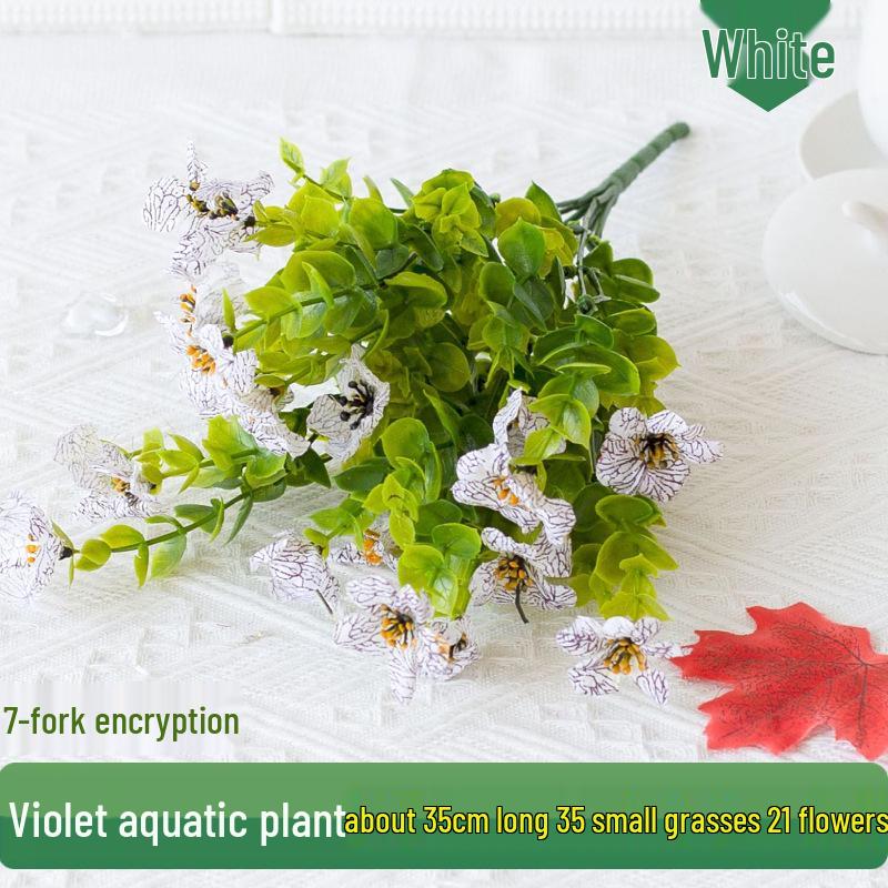 7-Fork Eucalyptus Leaves Violet Artificial Silk Flower Decoration for Dining Table