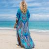 EDOLYNSA Bedruckte türkische Robe mit Fledermausärmeln, Sommer-Tunika, Plus-Size-Bademode, Cover-Up für Damen-Bademode, blaue Kaftan-Kleider, Q1415