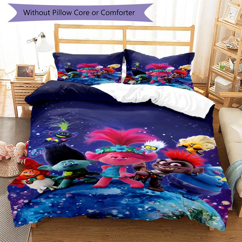 3pcs Trolls Bedding Set Duvet Cover Closure Includes 1 Duvet Cover & 2 Pillowcases, Soft and Comfortable for All Seasons.