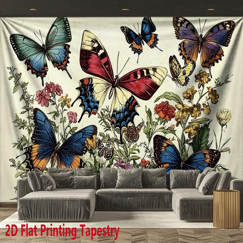 Butterflies and wildflowers Digital printing polyester wall tapestry suitable for use living rooms bedrooms offices bars party
