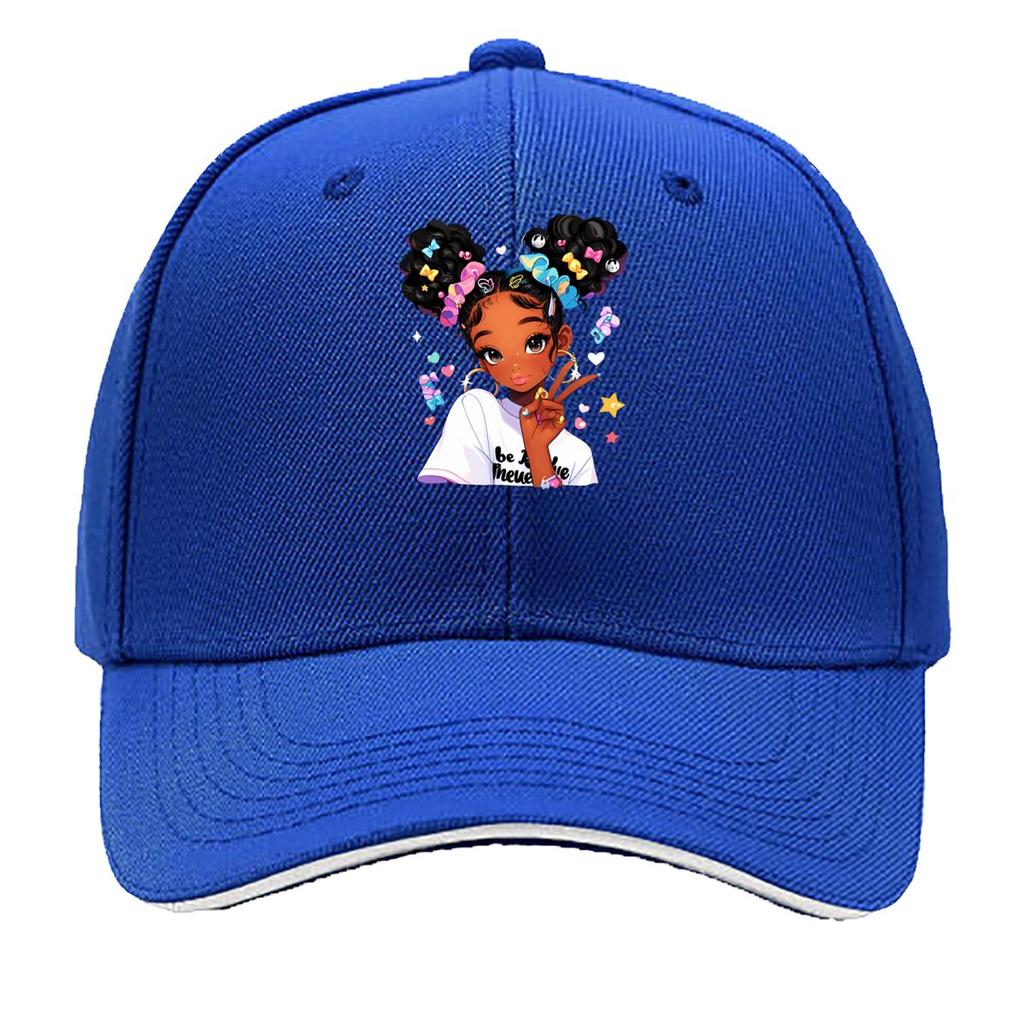 Cute Black Girl Peace Sign Cartoon Portrait Sandwich Baseball Cap Unisex Women Sun Cap Outdoor Workouts Hat