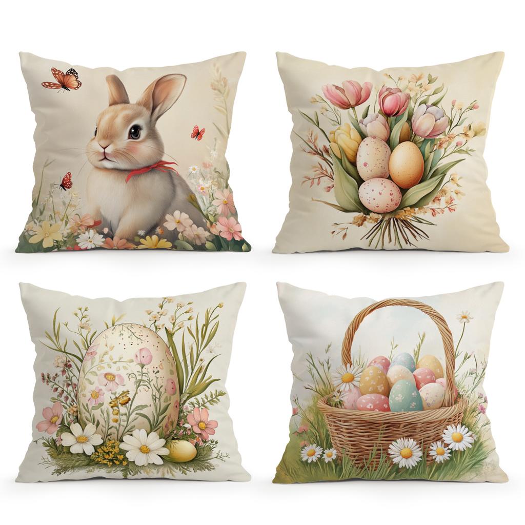 Easter Bunny And Eggs Pillowcase Printed Polyester 40/45/50cm Throw Pillowcover Decorative Sofa Cushion Pillowslip Home Decor