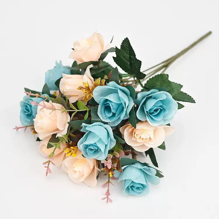12-Head Autumn Rose Silk Flowers for Home Decor, European Wedding, or Photography Props