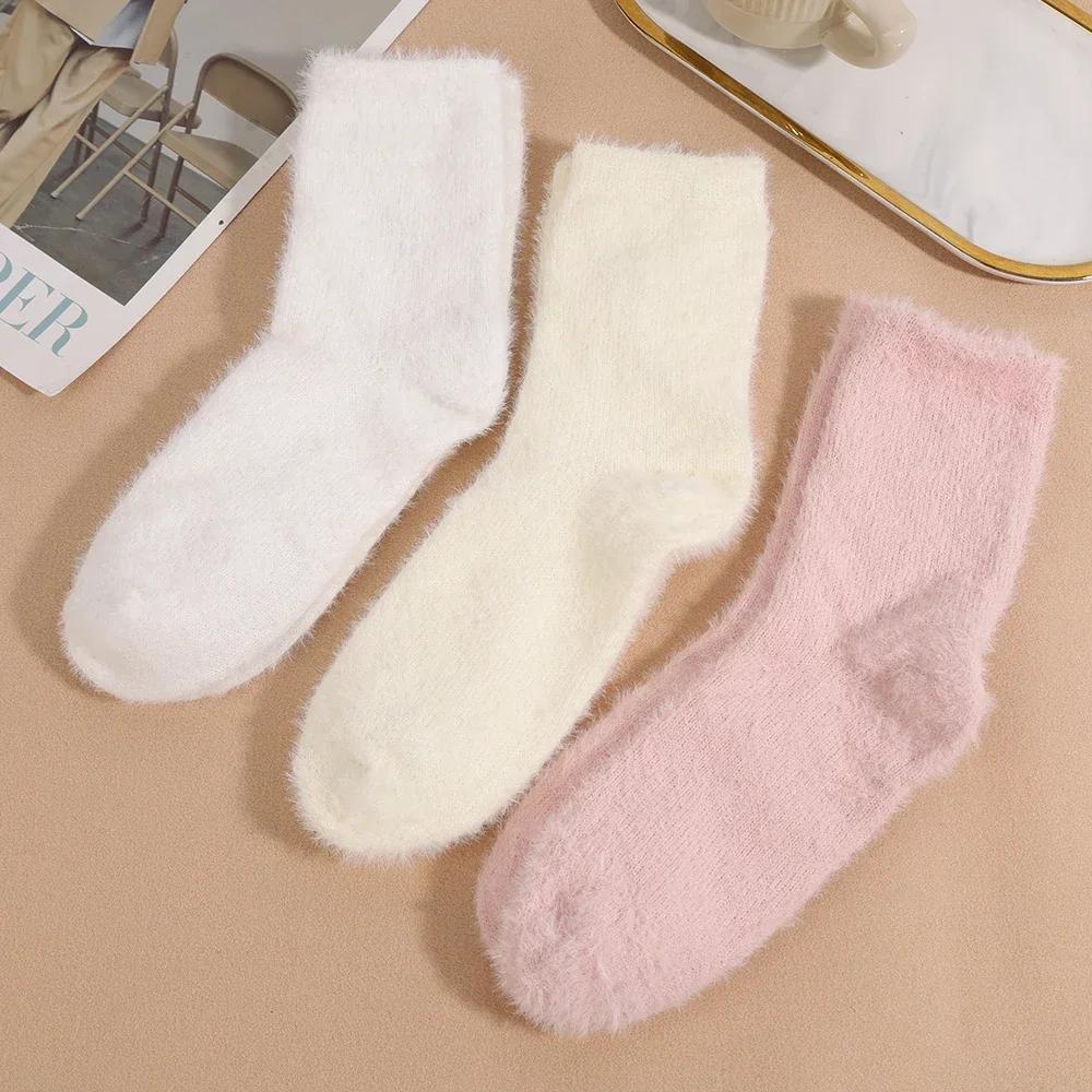 Candy Color Plush Mink Socks High Quality Soft Super Elastic Velvet Thicken Warm Winter Floor Fleece Mid-tube Stocking for Women