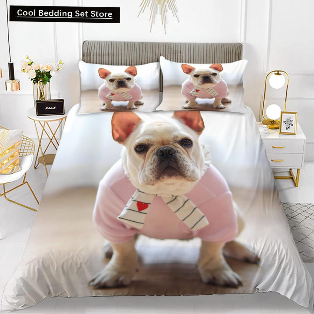 Cartoon Bulldog King Queen Duvet Cover Shar Pei Pup Dog Bedding Set Lovely Pet Puppy Doggy Quilt Cover Polyester Comforter Cover