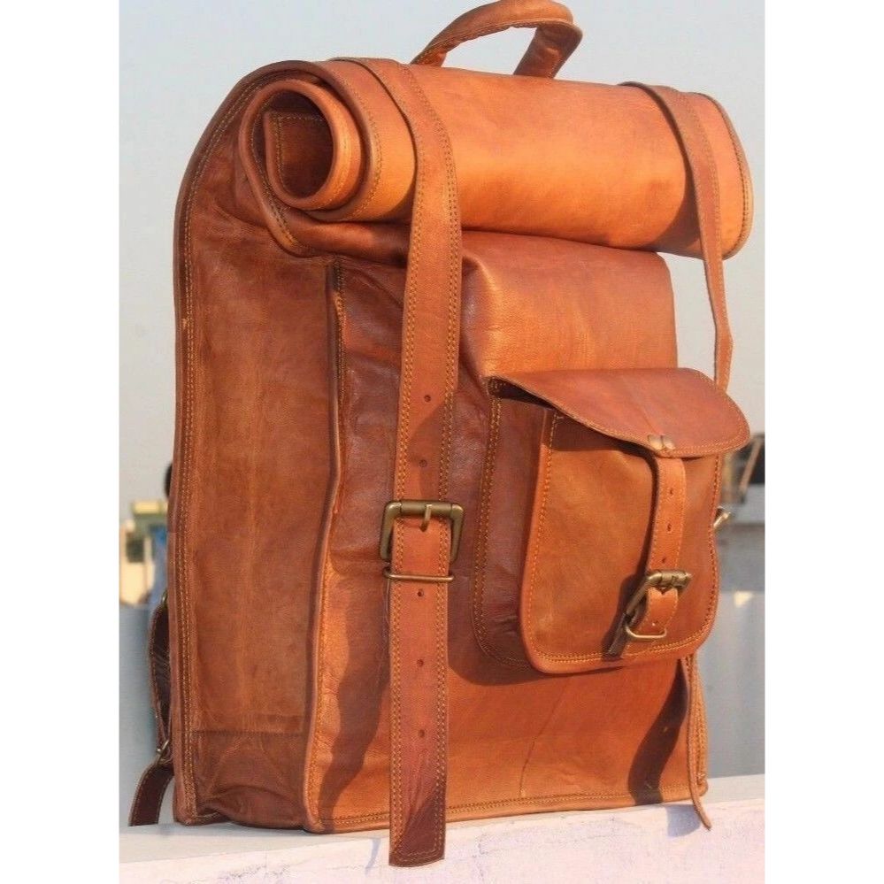 Rucksack Genuine Brown Messenger Bag Leather Backpack Laptop Travel