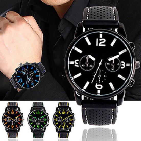 casual quartz analog silicone stainless steel dial sports wristwatch