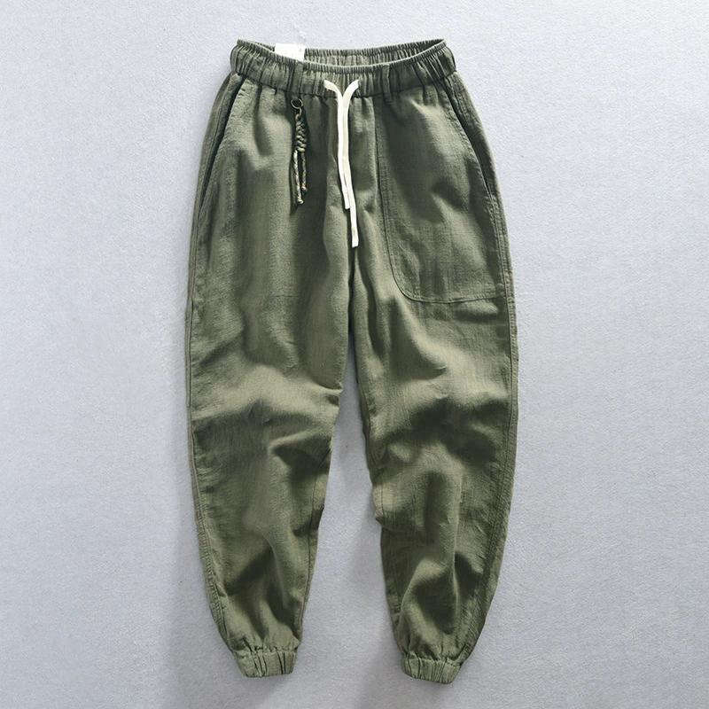Men's Summer Thin Section of Solid Color Cotton and Linen Casual Pants Youth Loose Non-elastic Mid-waist Pants