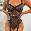 European and American Sexy Mesh Fishnet Lingerie Bodysuit for Women - Suspender Style