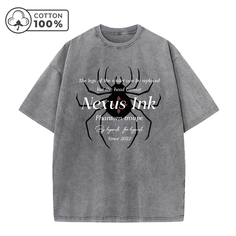 

Mens Dark Spider Print Washed TShirt Distressed Retro Street Style Casual Pure Cotton Short Sleeve Top For Summer Commute S