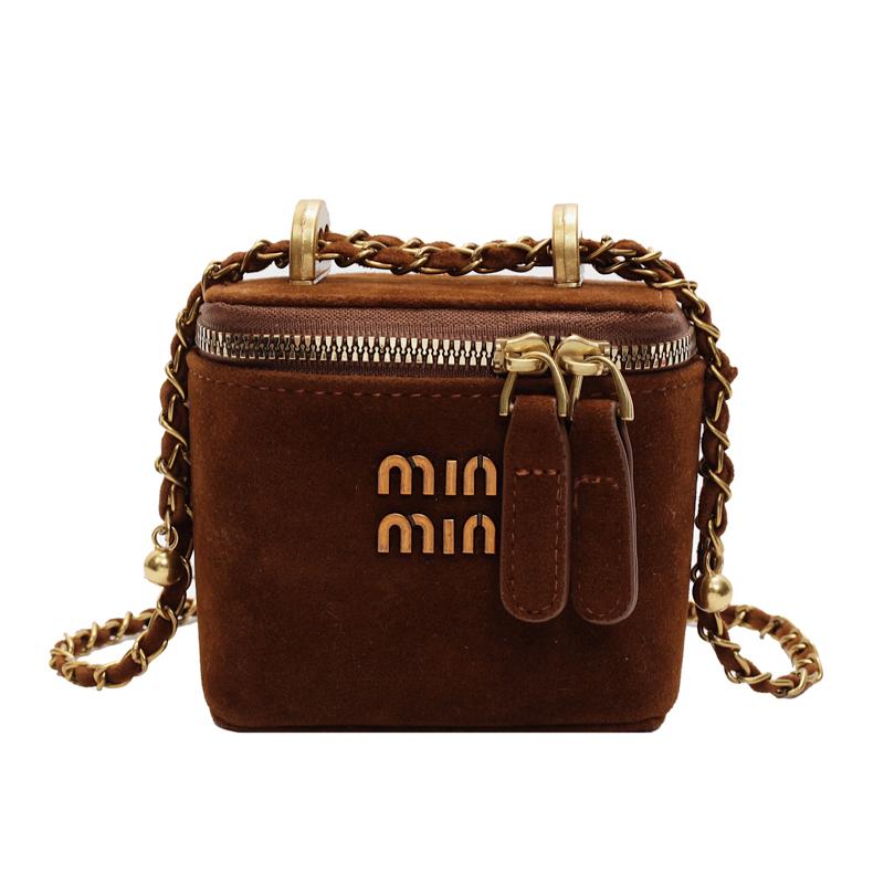 Your favorite bag Gematteerde nieuwe ketting miu Franse box bag niche textuur dames kleine vierkante tas gepersonaliseerde schoudertas messenger bag 12*10*7 bruin