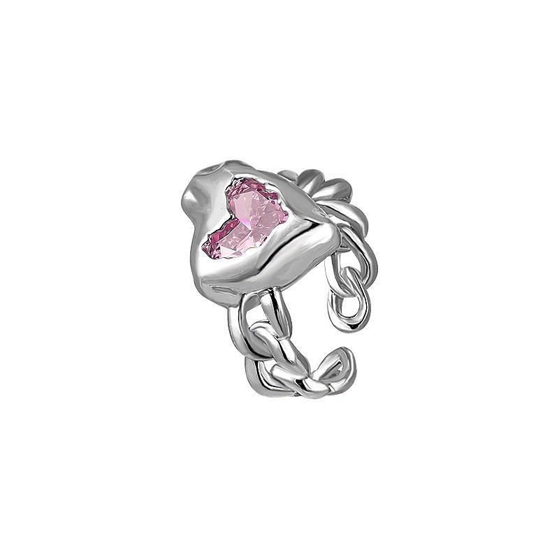 

Chic Heart Open Design Ring With Pink Gemstone Stylish And Eyecatching For Couples